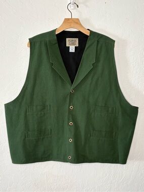 Y2K Frontier Classics Men 3XL Reno Vest Green Canvas Buckle Back Western Lined